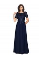 Short Sleeves A-Line Long Chiffon Bridesmaid Dress / Prom Dress with Beaded Bodice