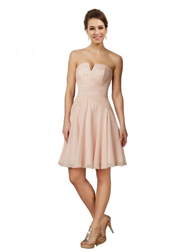 Lace and Chiffon Bridesmaid Dress / Cocktail Dress with Unique Neckline