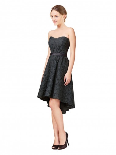 Lace Cocktail Bridesmaid Dress with Hi-Low Hemline