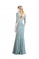 Half Sleeves Pleated Lace Bridesmaid Dress / Prom Dress with Wrap-Around Portrait Neckline