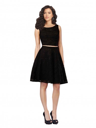 Two Piece Short Lace Cocktail Bridesmaid Dress with Jewel Neckline