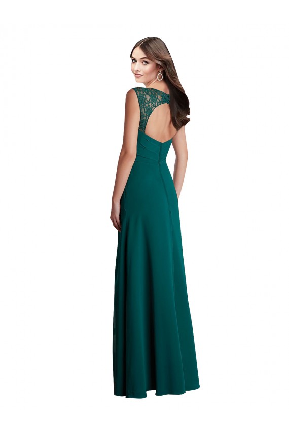 Long A-Line Lace and Chiffon Bridesmaid Dress with Open Back