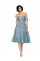 Off the Shoulder Sweetheart Chantilly Lace Midi Length Cocktail Bridesmaid Dress