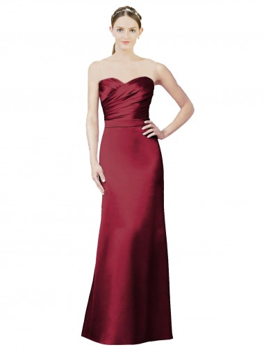 Strapless Satin Bridesmaid Dress with Asymmetrical Draped Bodice