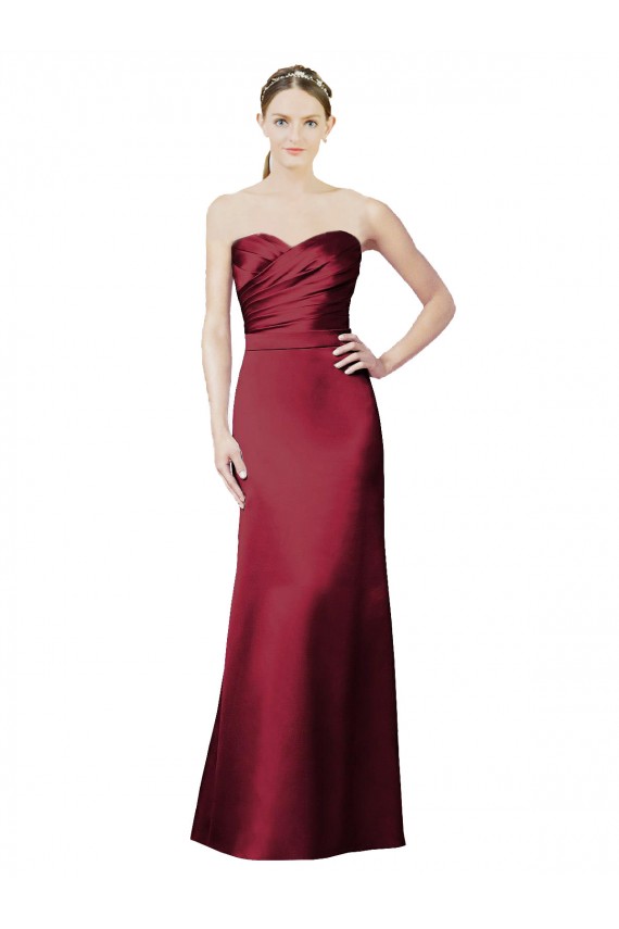 Strapless Satin Bridesmaid Dress with Asymmetrical Draped Bodice