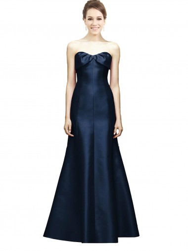 Long Strapless Satin Bridesmaid Dress with Pleated Cuff Neckline