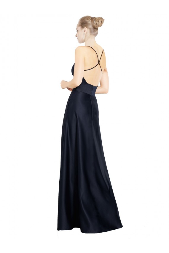 Sexy Satin Bridesmaids Dress with Deep V-Neckline and Strappy Back