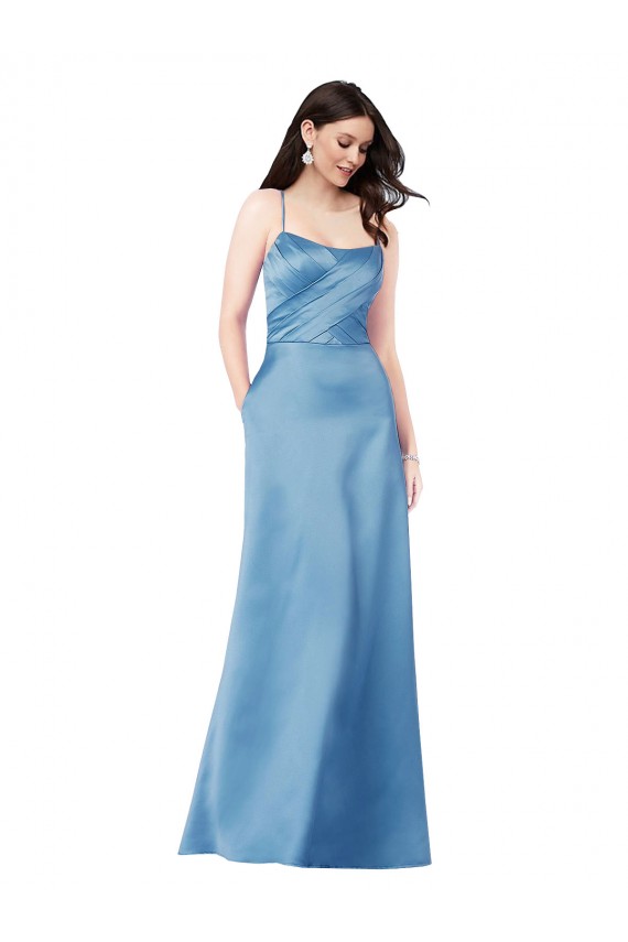 Crossing Strap Back Pleated Bodice Long Formal Satin Bridesmaid Dress / Prom Dress