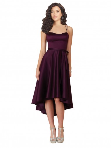 Elegant High Low Satin Bridesmaid Dress / Prom Dress with Criss Cross Back