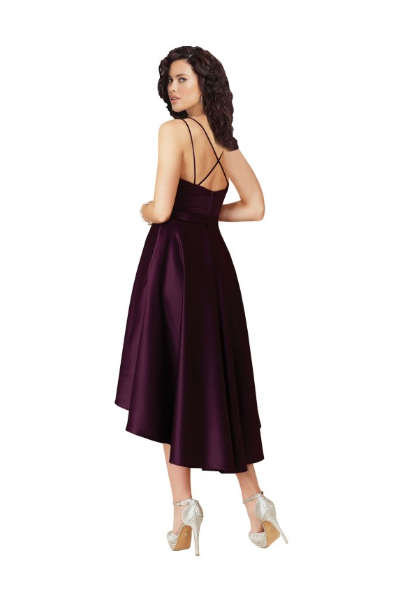 Elegant High Low Satin Bridesmaid Dress / Prom Dress with Criss Cross Back