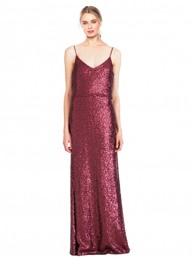 High Neck Halter Long Slim Formal Sequin Bridesmaid Dress / Prom Dress with V-Neck and Blouson Bodice