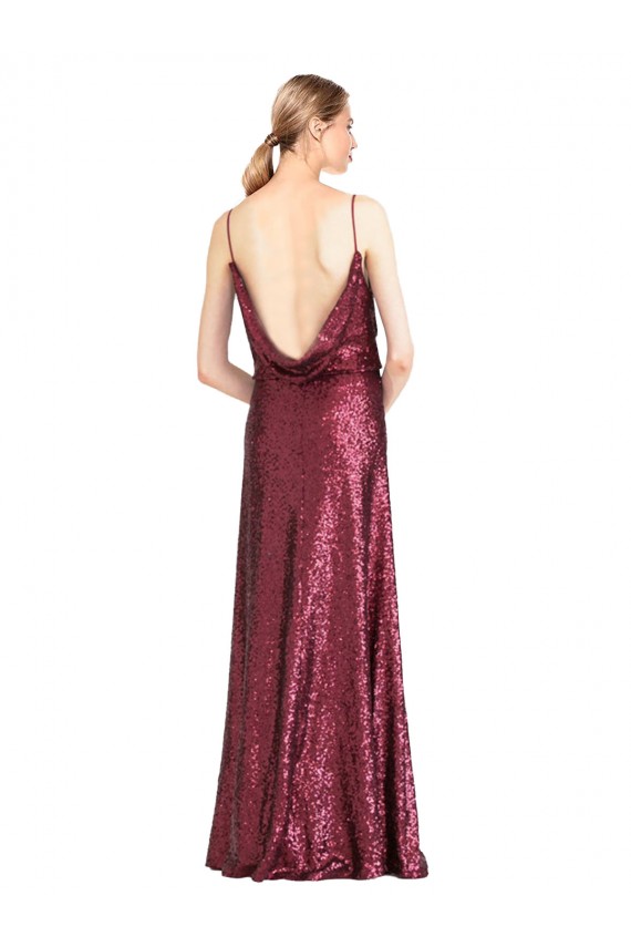 High Neck Halter Long Slim Formal Sequin Bridesmaid Dress / Prom Dress with V-Neck and Blouson Bodice