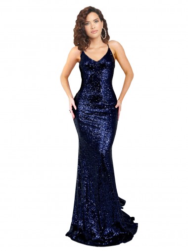 Mermaid V-Neck Low Back Long Formal Sequin Bridesmaid Dress / Prom Dress