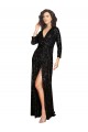 Deep V-Neckline Full Back Long Sleeves Sparkling Formal Sequin Bridesmaid Dress / Prom Dress with High Slit