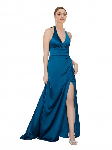 Halter Neck Formal Silky Satin Bridesmaid Dress / Prom Dress