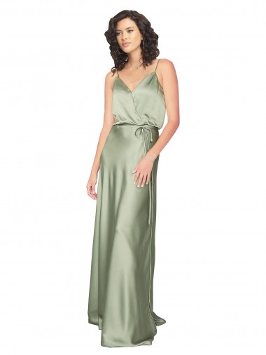 Formal Silky Satin Bridesmaid Dress with Tied Waist