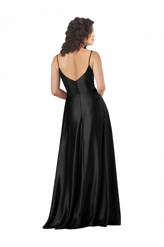 Full Length V-Neckline Formal Silky Satin Bridesmaid Dress / Prom Dress with Full Skirt