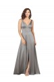 Plunging V-Neckline Long A-Line Formal Silky Satin Bridesmaid Dress / Prom Dress