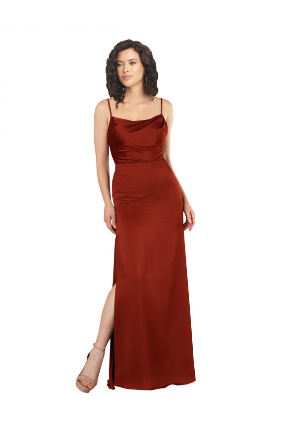 Floor-Length Formal Silky Satin Bridesmaid Dress / Prom Dress with Skirt Slit