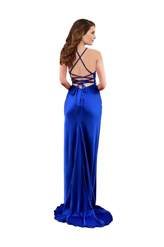 Open Back Cowl Neck Long Formal Silky Satin Bridesmaid Dress / Prom Dress