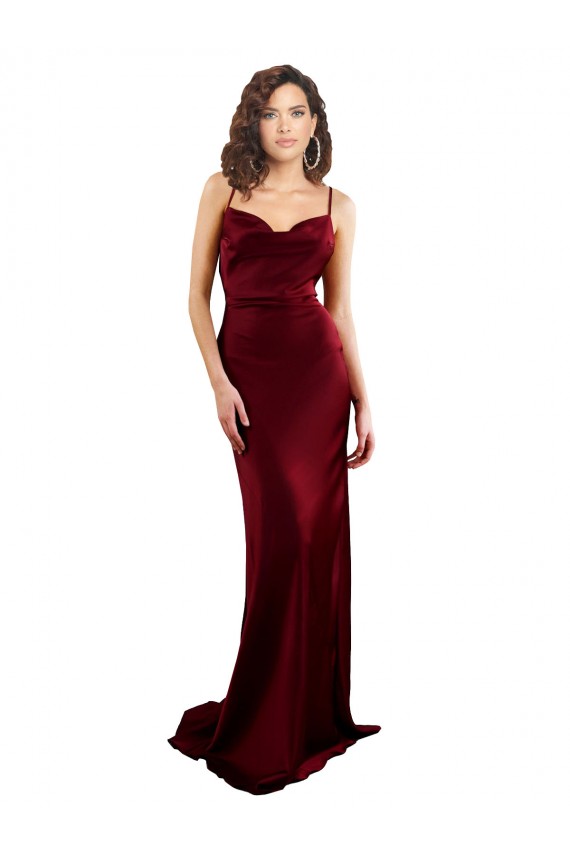 Cowl Neck Long Criss Cross Open Back Formal Silky Satin Bridesmaid Dress / Prom Dress