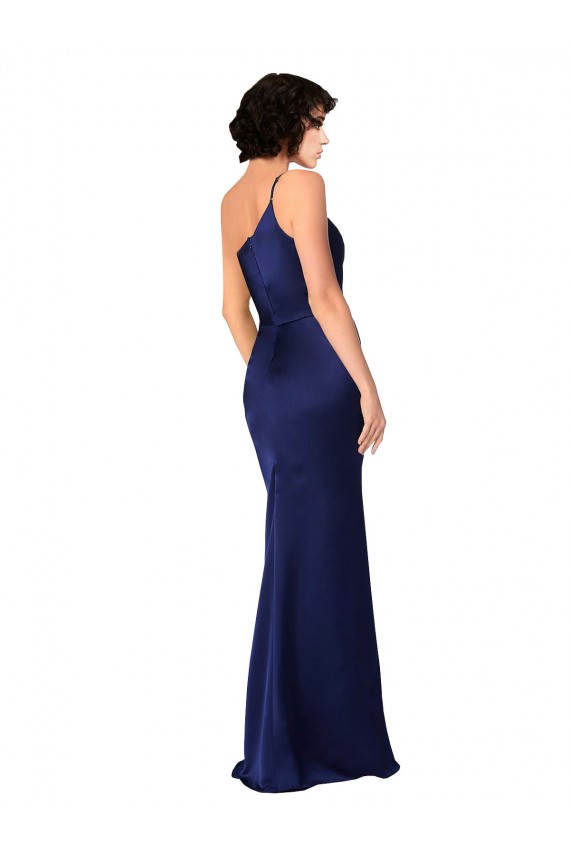 One Shoulder Formal Silky Satin Bridesmaid Dress / Prom Dress with Skirt Slit