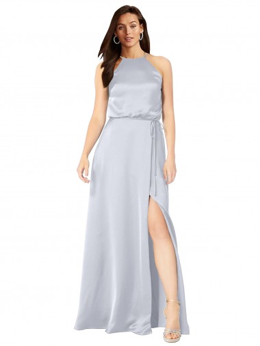 Halter Neck Formal Silky Satin Bridesmaid Dress with Strappy Back