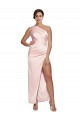 One Shoulder Full Length Long Silky Satin Bridesmaid Dress / Prom Dress with Thigh Split