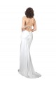 Simple Sweep Train Low Back Tie Cowl Neck Long Silky Satin Beach Wedding Dress