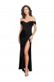 Fitted Sweetheart Neckline Formal Silky Satin Bridesmaid Dress / Prom Dress with Off the Shoulder Sleeves and High Slit