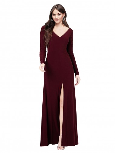 Long Sleeves Spandex Bridesmaid Gown with Front Slit