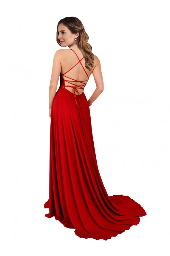 Lace Over Bodice Long Spandex Bridesmaid Dress / Prom Dress with Slit