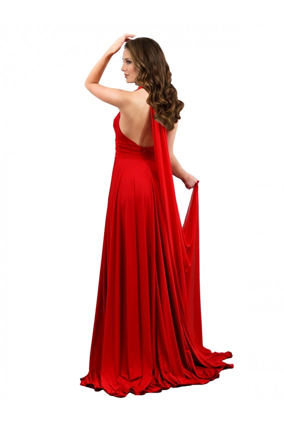 High Slit A-Line Halter Long Formal Spandex Bridesmaid Dress / Prom Dress Open Back