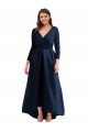 Long Sleeves Wrapped Formal Spandex Bridesmaid Dress / Prom Dress with High Low Full Skirt and Pockets