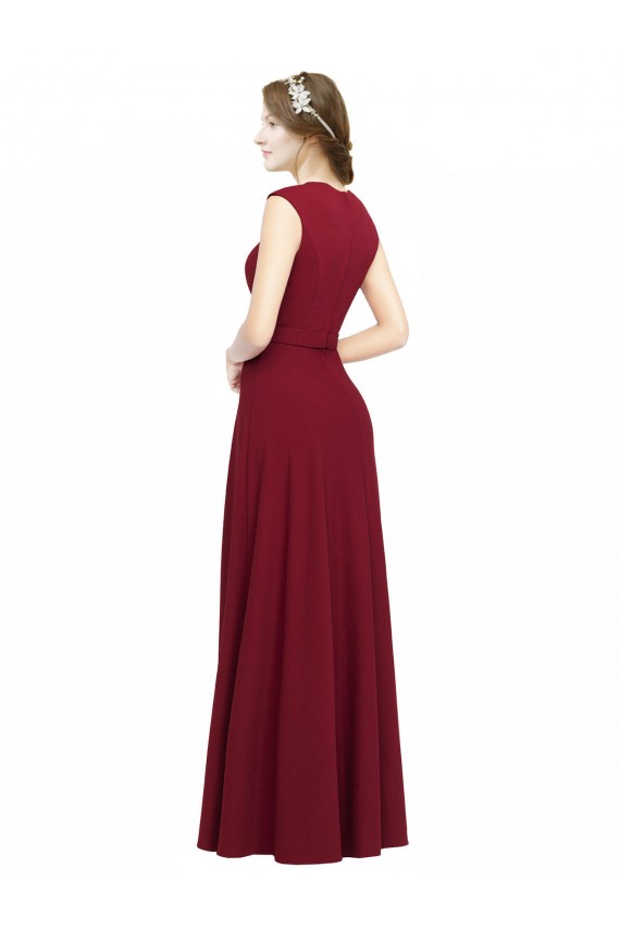 Square Neck Subtle Cap Sleeeves Crepe Bridesmaid Dress / Prom Dress