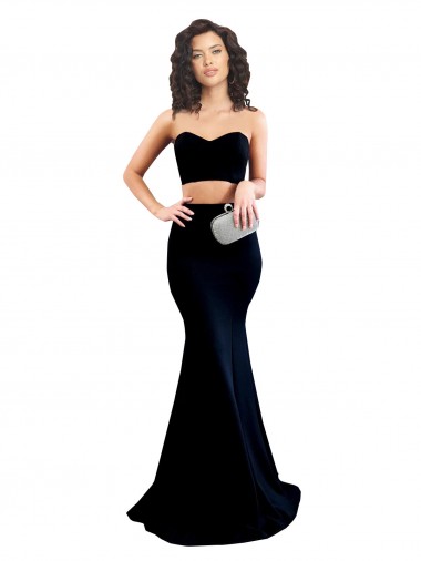 Two Piece High Neck Formal Crepe Bridesmaid Dress / Prom Dress