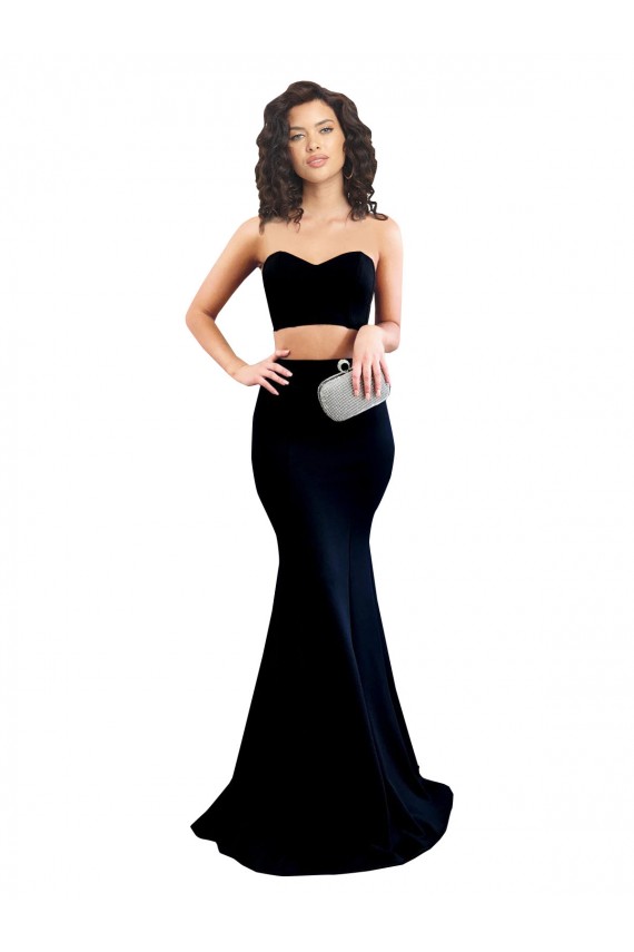 Two Piece High Neck Formal Crepe Bridesmaid Dress / Prom Dress