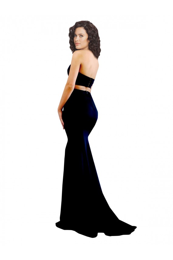 Two Piece High Neck Formal Crepe Bridesmaid Dress / Prom Dress