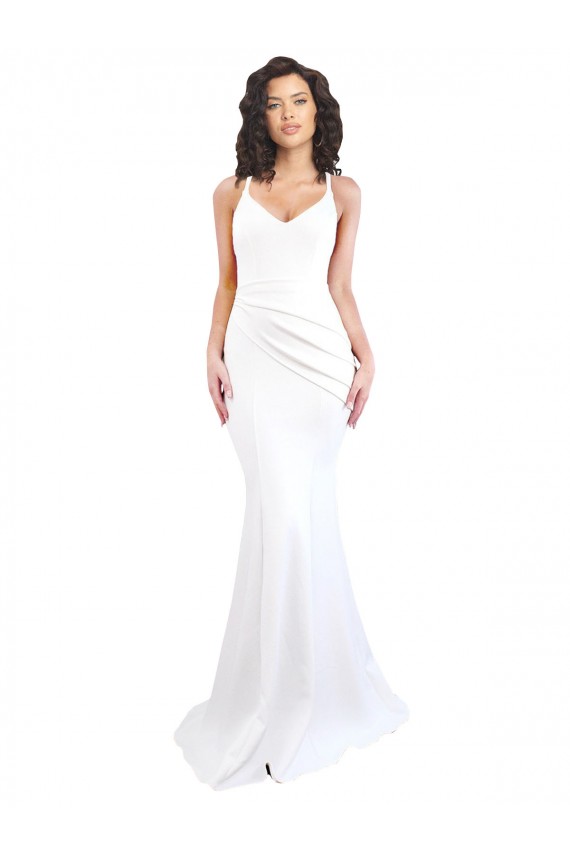 Fishtail Shape Spaghetti Straps Open Back Formal Crepe Bridesmaid Dress / Prom Dress with Ruffles