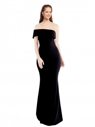 Asymmetrical Draped Off the Shoulder Banded Formal Crepe Bridesmaid Dress / Prom Dress