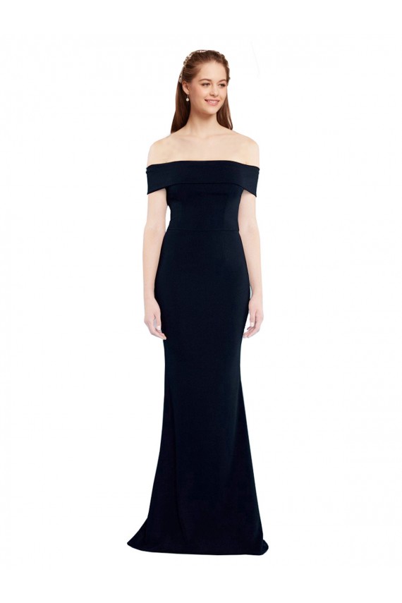 Off the Shoulder Fitted Formal Crepe Bridesmaid Dress / Prom Dress with Back Cut Out