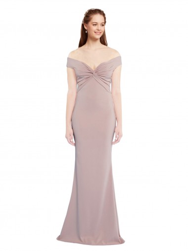 Knotted Off the Shoulder Formal Crepe Bridesmaid Dress / Prom Dress with Cut-Out Back