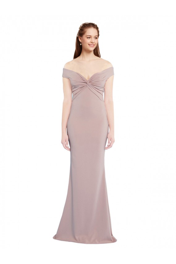 Knotted Off the Shoulder Formal Crepe Bridesmaid Dress / Prom Dress with Cut-Out Back