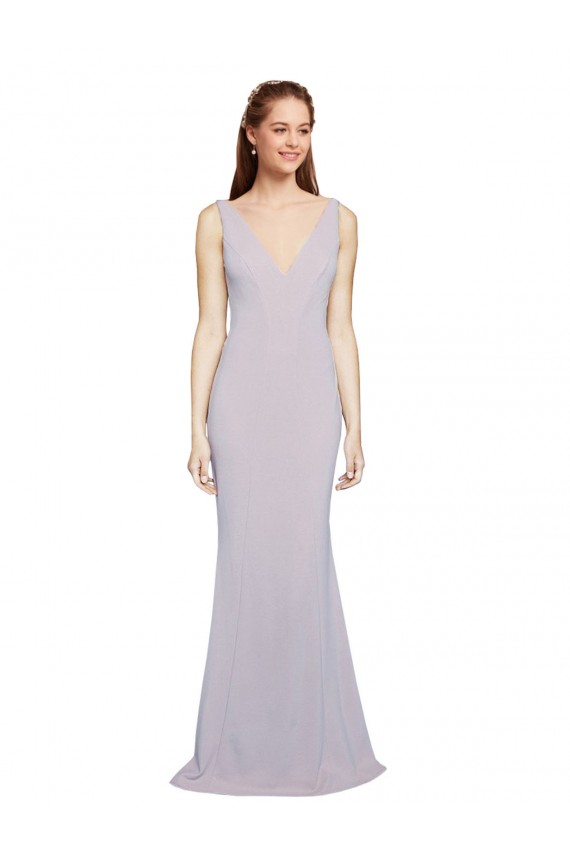 Cut-Out Back V-Neckline Mermaid Formal Crepe Bridesmaid Dress / Prom Dress Keyhole Back