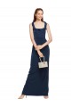 Scoop Neck with Ruffles Long Formal Crepe Bridesmaid Dress / Prom Dress with Back Slit