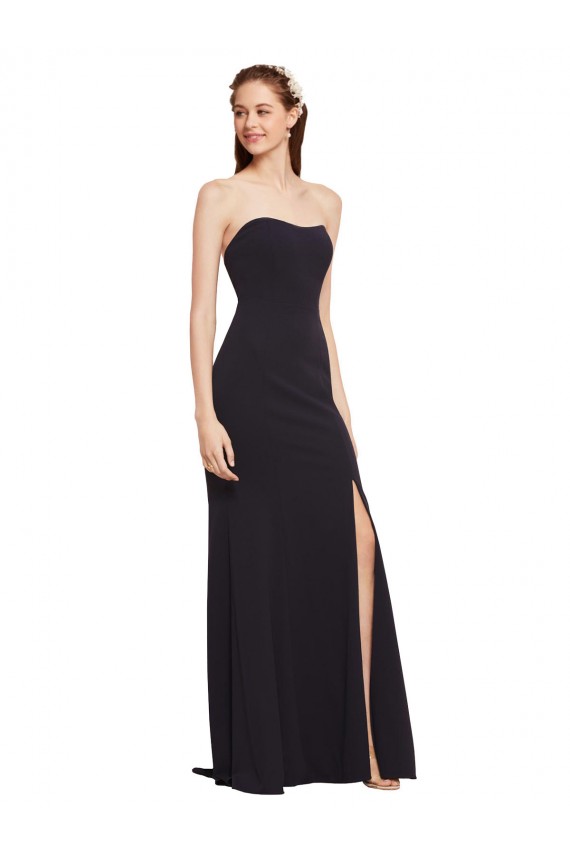 Strapless Bodycon Long Formal Crepe Bridesmaid Dress / Prom Dress with High Slit