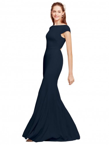 Fit and Flare Long Formal Crepe Bridesmaid Dress / Prom Dress with Tie Open Back