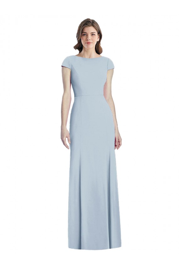 Bateau Neck Cap Sleeves Open Back Trumpet Bridesmaid Dress / Prom Dress