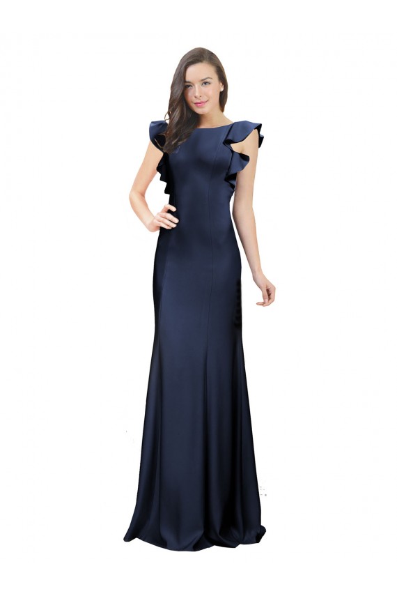 Sleeveless Crepe Bridesmaid Dress / Prom Dress with Cascading Ruffle and Keyhole Back