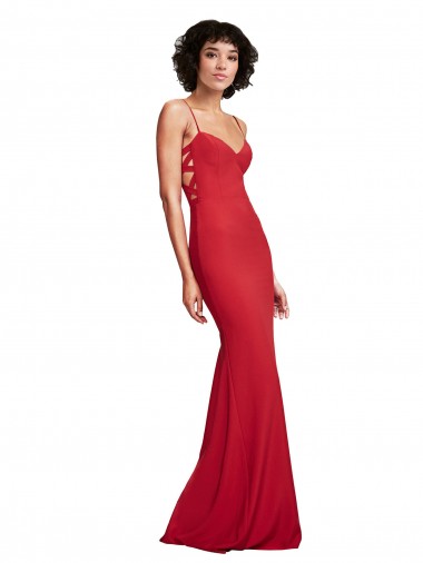 Spaghetti Strap Slip Neckline Formal Crepe Bridesmaid Dress / Prom Dress